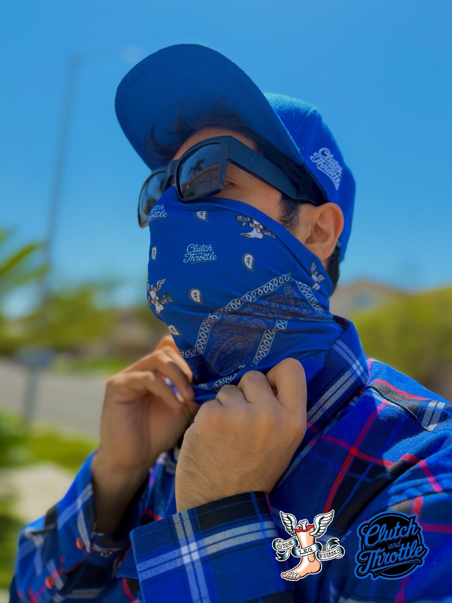One Leg Films Paisley Neck Gaiter (Blue/Gray)